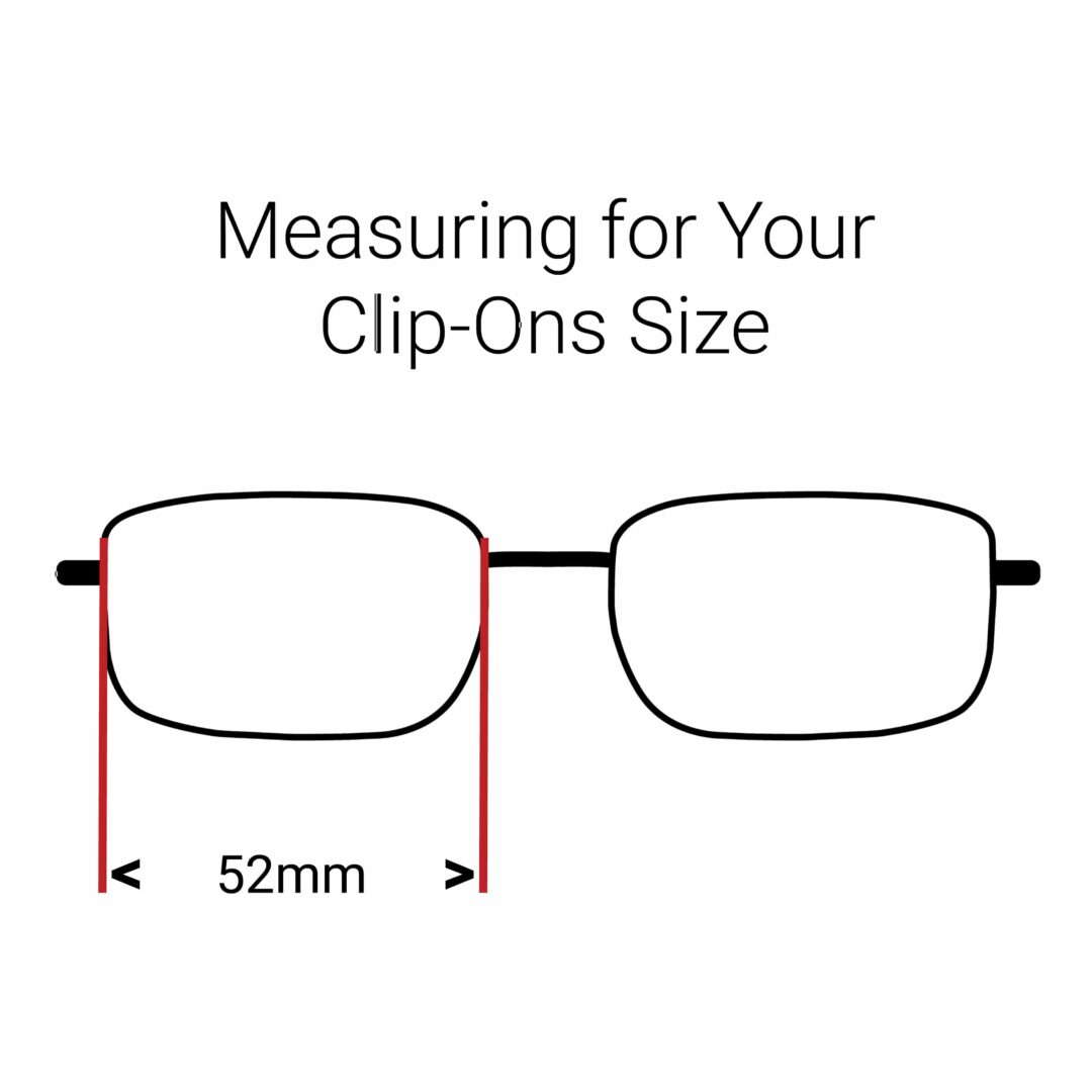Image depicting where to measure eyewear lenses for rectangle shaped Cocoons Clip-Ons